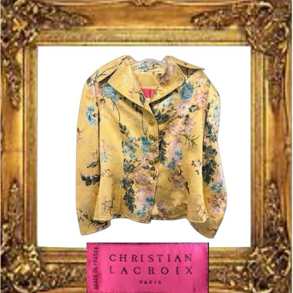 Christian Lacroix Yellow Floral Blazer with Blue and Pink Accents